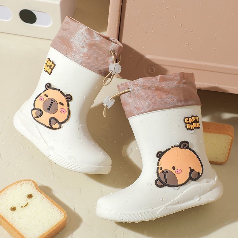 Dječje čizme za kišu Cartoon Kapibara, PVC gornji dio, srednja visina cijevi, niski pet 1–3 cm, vodootporne i protuklizne, unisex, za djecu 1–16 godina