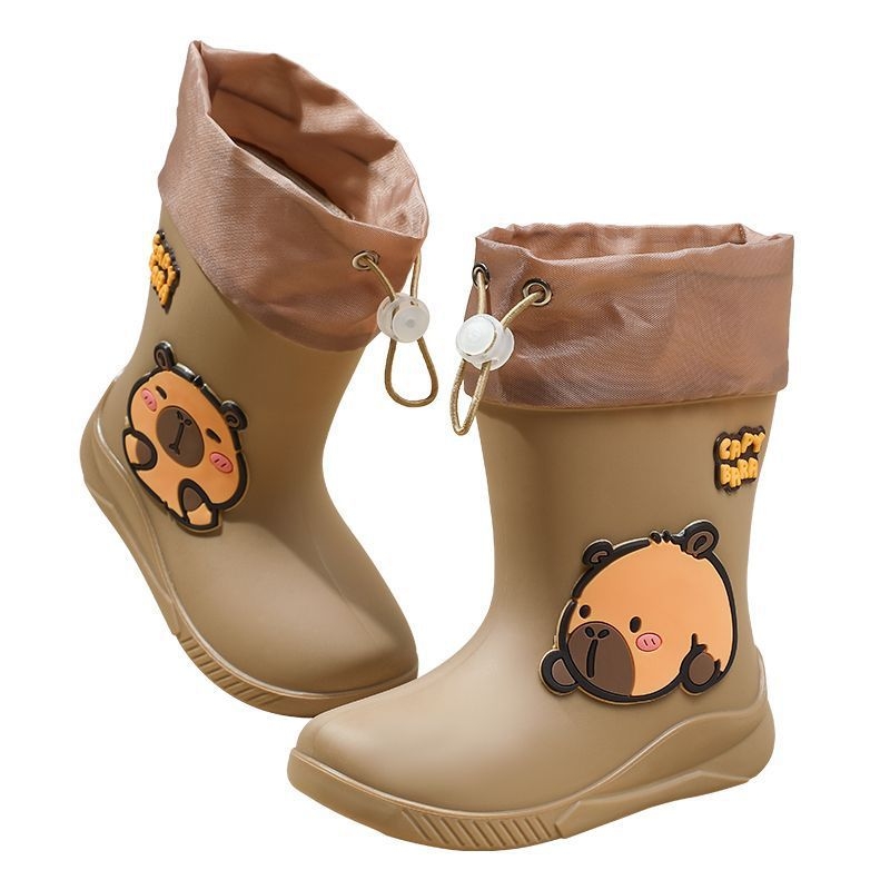 Dječje čizme za kišu Cartoon Kapibara, PVC gornji dio, srednja visina cijevi, niski pet 1–3 cm, vodootporne i protuklizne, unisex, za djecu 1–16 godina