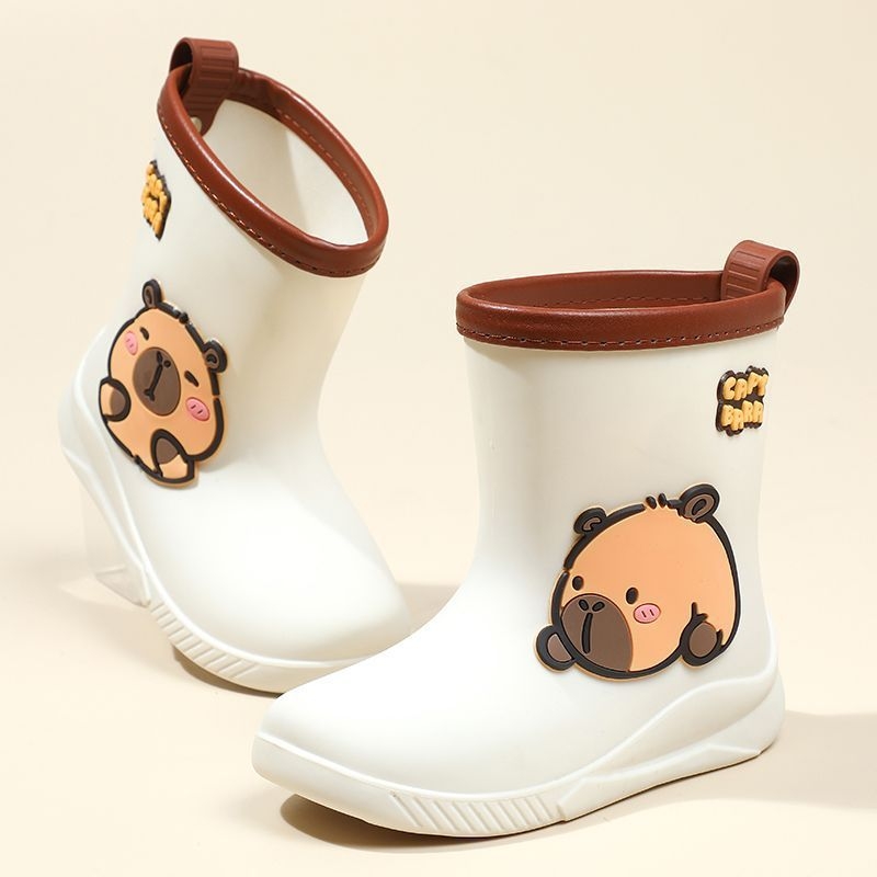 Dječje čizme za kišu Cartoon Kapibara, PVC gornji dio, srednja visina cijevi, niski pet 1–3 cm, vodootporne i protuklizne, unisex, za djecu 1–16 godina