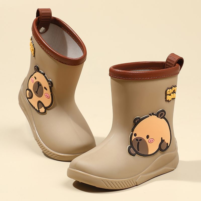 Dječje čizme za kišu Cartoon Kapibara, PVC gornji dio, srednja visina cijevi, niski pet 1–3 cm, vodootporne i protuklizne, unisex, za djecu 1–16 godina
