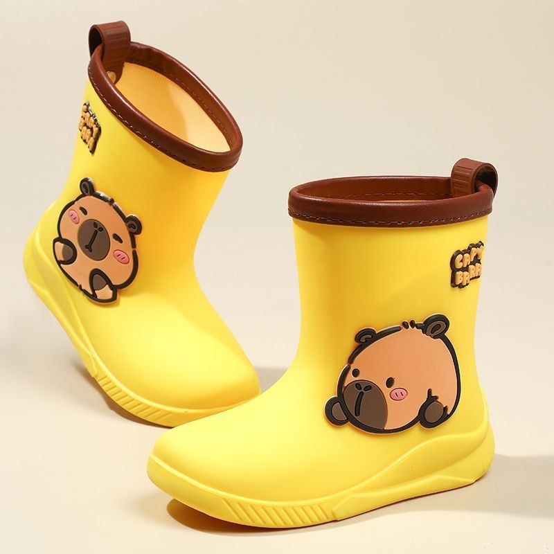 Dječje čizme za kišu Cartoon Kapibara, PVC gornji dio, srednja visina cijevi, niski pet 1–3 cm, vodootporne i protuklizne, unisex, za djecu 1–16 godina