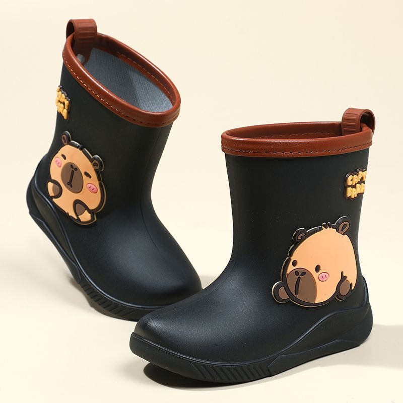 Dječje čizme za kišu Cartoon Kapibara, PVC gornji dio, srednja visina cijevi, niski pet 1–3 cm, vodootporne i protuklizne, unisex, za djecu 1–16 godina