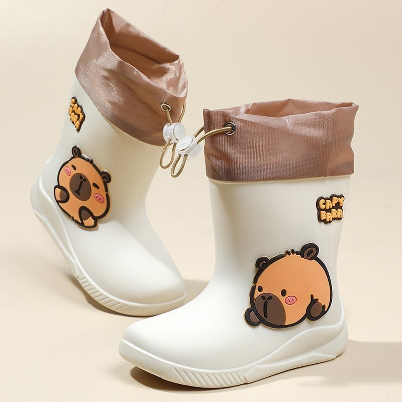 Dječje čizme za kišu Cartoon Kapibara, PVC gornji dio, srednja visina cijevi, niski pet 1–3 cm, vodootporne i protuklizne, unisex, za djecu 1–16 godina