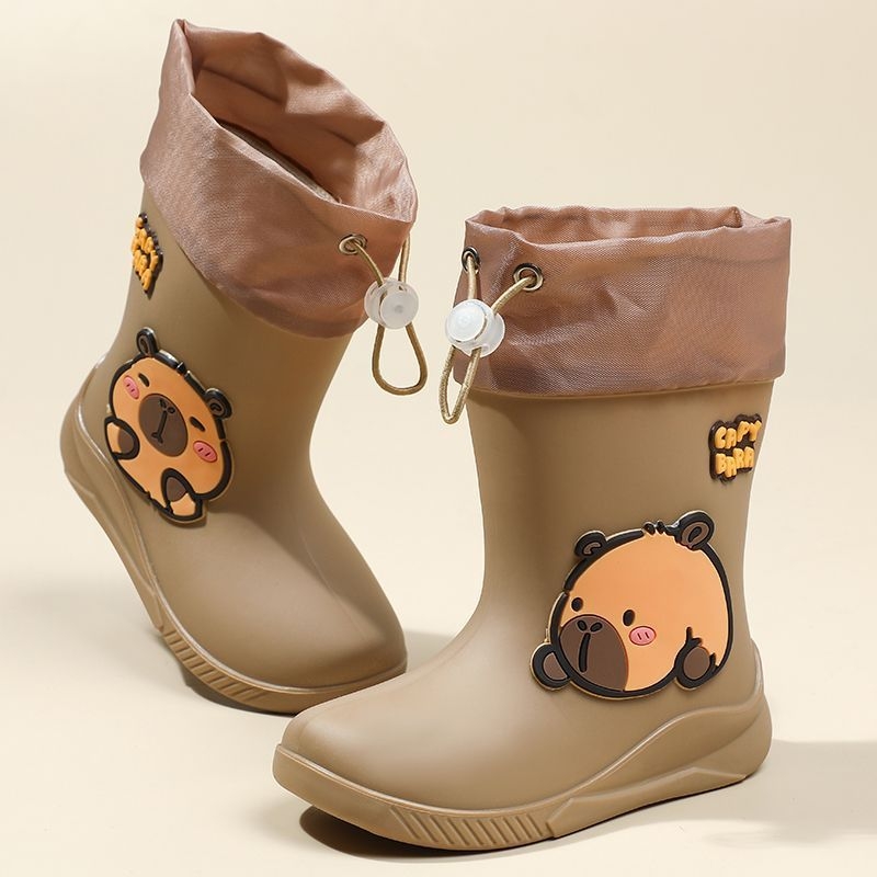 Dječje čizme za kišu Cartoon Kapibara, PVC gornji dio, srednja visina cijevi, niski pet 1–3 cm, vodootporne i protuklizne, unisex, za djecu 1–16 godina