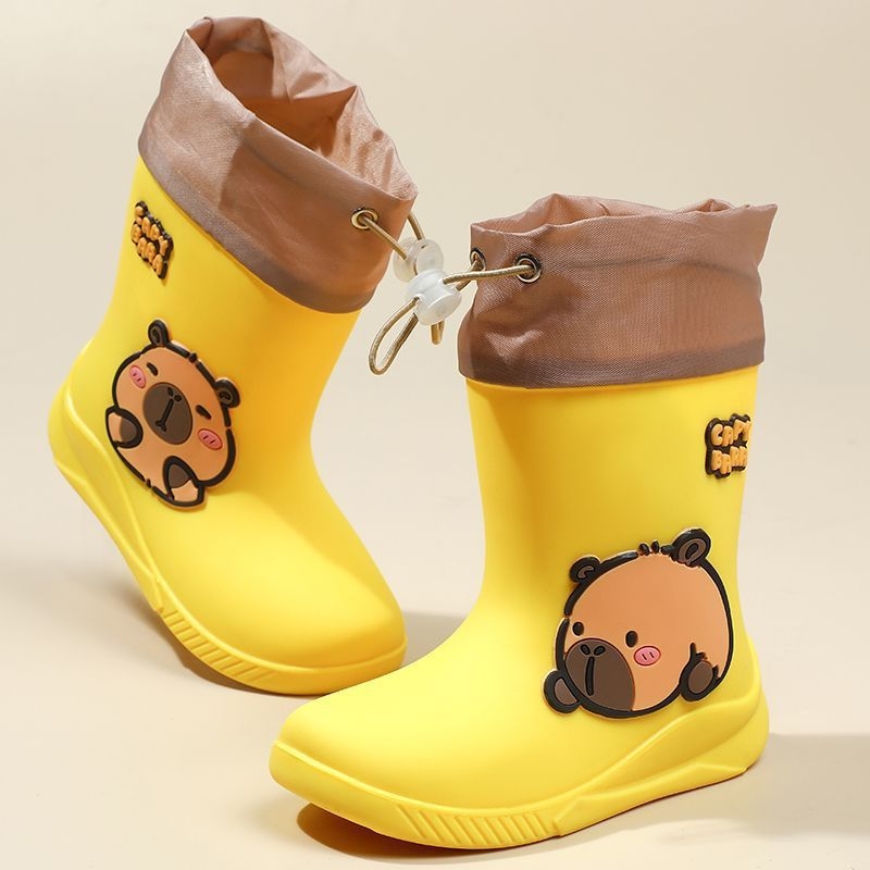 Dječje čizme za kišu Cartoon Kapibara, PVC gornji dio, srednja visina cijevi, niski pet 1–3 cm, vodootporne i protuklizne, unisex, za djecu 1–16 godina