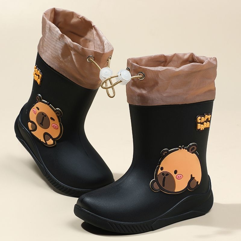 Dječje čizme za kišu Cartoon Kapibara, PVC gornji dio, srednja visina cijevi, niski pet 1–3 cm, vodootporne i protuklizne, unisex, za djecu 1–16 godina