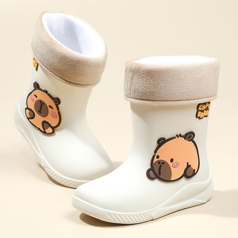 Dječje čizme za kišu Cartoon Kapibara, PVC gornji dio, srednja visina cijevi, niski pet 1–3 cm, vodootporne i protuklizne, unisex, za djecu 1–16 godina