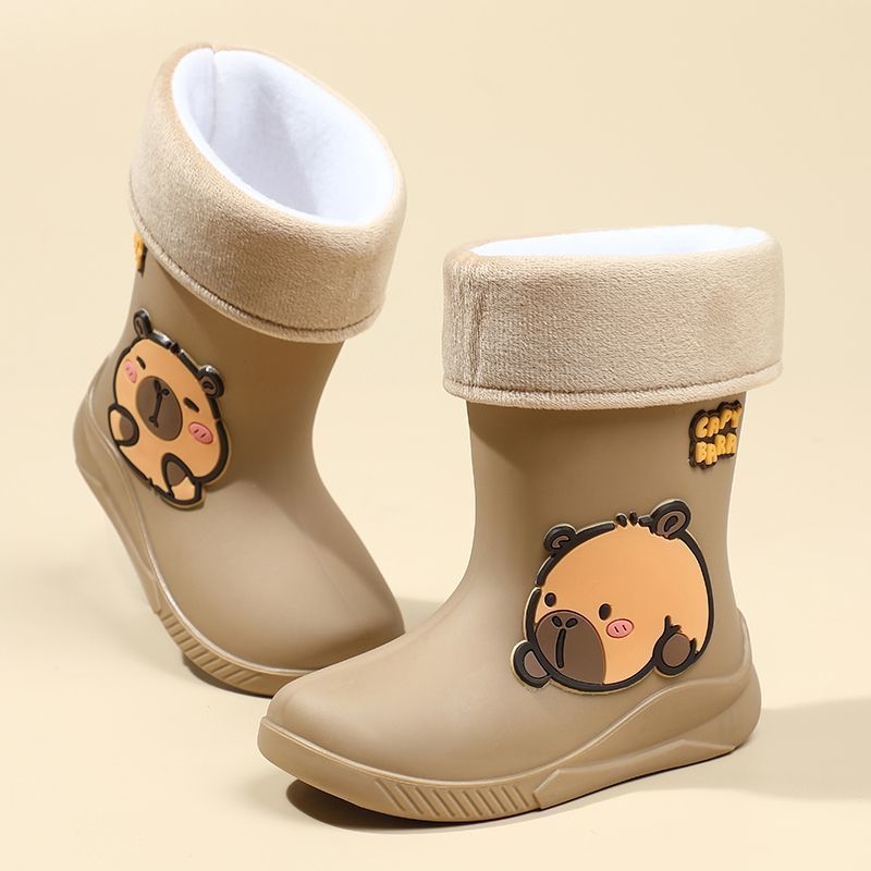Dječje čizme za kišu Cartoon Kapibara, PVC gornji dio, srednja visina cijevi, niski pet 1–3 cm, vodootporne i protuklizne, unisex, za djecu 1–16 godina