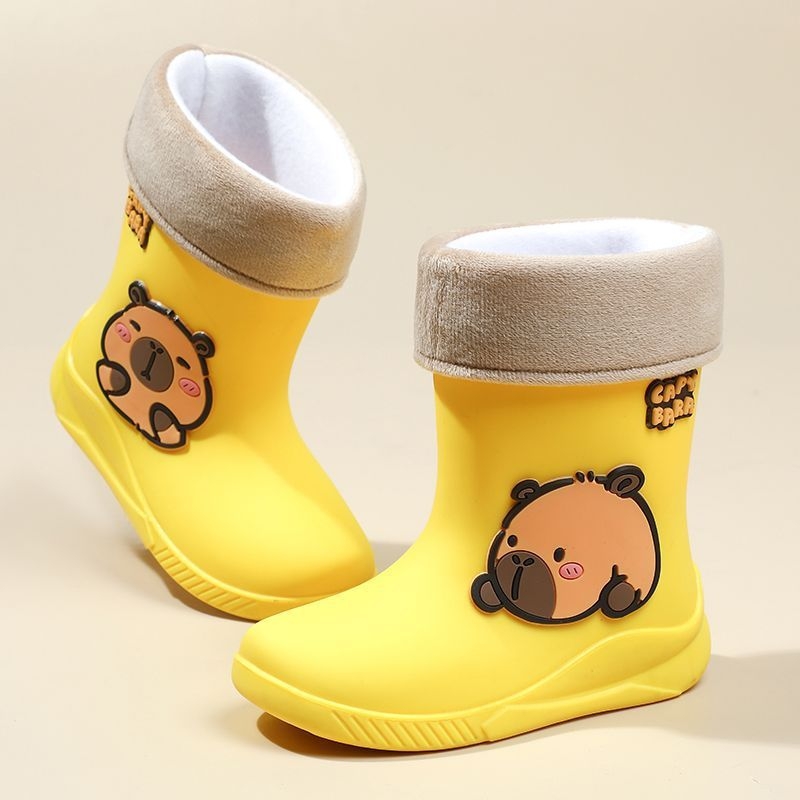 Dječje čizme za kišu Cartoon Kapibara, PVC gornji dio, srednja visina cijevi, niski pet 1–3 cm, vodootporne i protuklizne, unisex, za djecu 1–16 godina