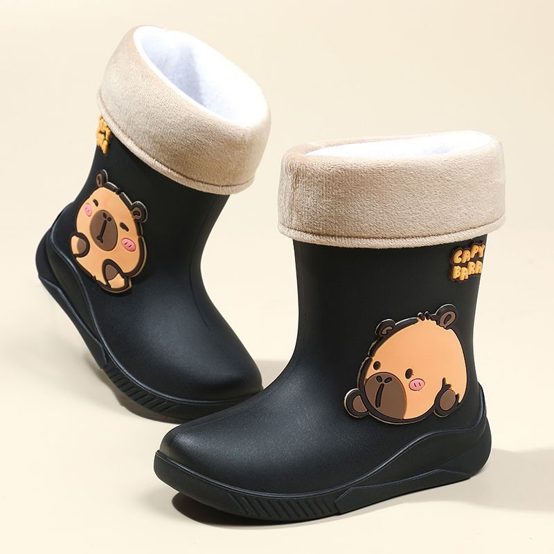 Dječje čizme za kišu Cartoon Kapibara, PVC gornji dio, srednja visina cijevi, niski pet 1–3 cm, vodootporne i protuklizne, unisex, za djecu 1–16 godina