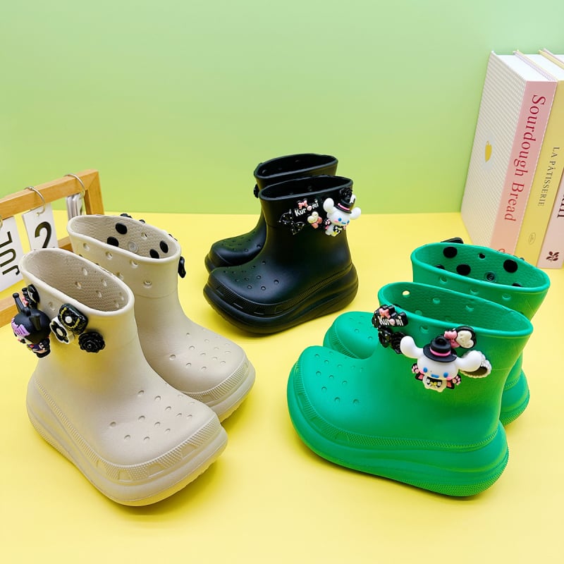 Dječje kišne čizme s EVA gornjim dijelom, dizajn s likovima Cinnamoroll i Kuromi; ravna peta, niski cilindar; dobno razdoblje 4–16