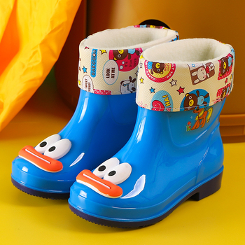 Ghete de ploaie pentru copii cu imprimeu desen animat, partea superioară din PVC, toc mic 1–3 cm, înălțime până la jumătatea gambelor, pentru toate anotimpurile