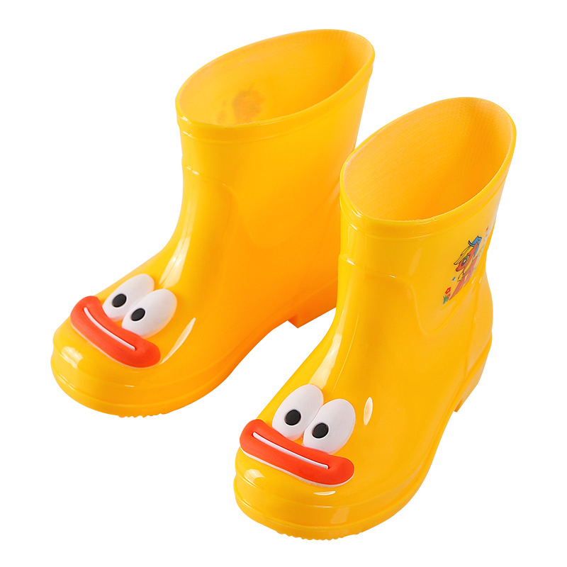 Ghete de ploaie pentru copii cu imprimeu desen animat, partea superioară din PVC, toc mic 1–3 cm, înălțime până la jumătatea gambelor, pentru toate anotimpurile