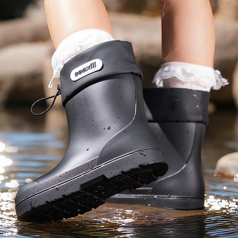 Dječje gumene čizme za kišu – Unisex, crtani stil, PVC gornji dio, niski šev, ravna peta