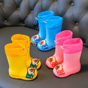 Ghete de ploaie pentru copii - Unisex, Model desen animat, Partea superioară din PVC, Înălțime medie a tubului, Toc mic 1–3 cm