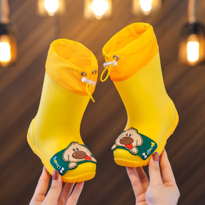 Ghete de ploaie pentru copii - Unisex, Model desen animat, Partea superioară din PVC, Înălțime medie a tubului, Toc mic 1–3 cm