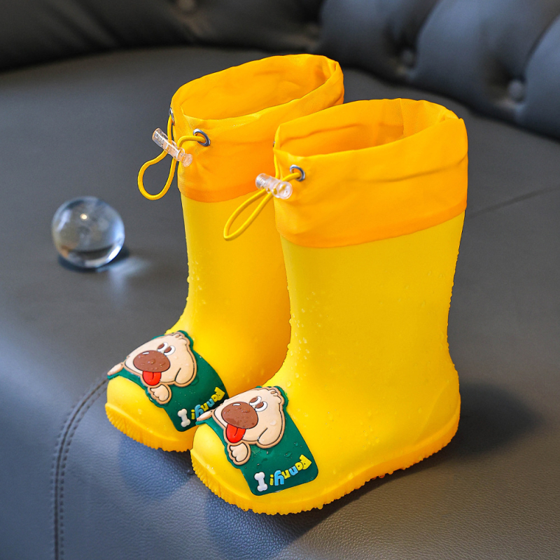 Ghete de ploaie pentru copii - Unisex, Model desen animat, Partea superioară din PVC, Înălțime medie a tubului, Toc mic 1–3 cm