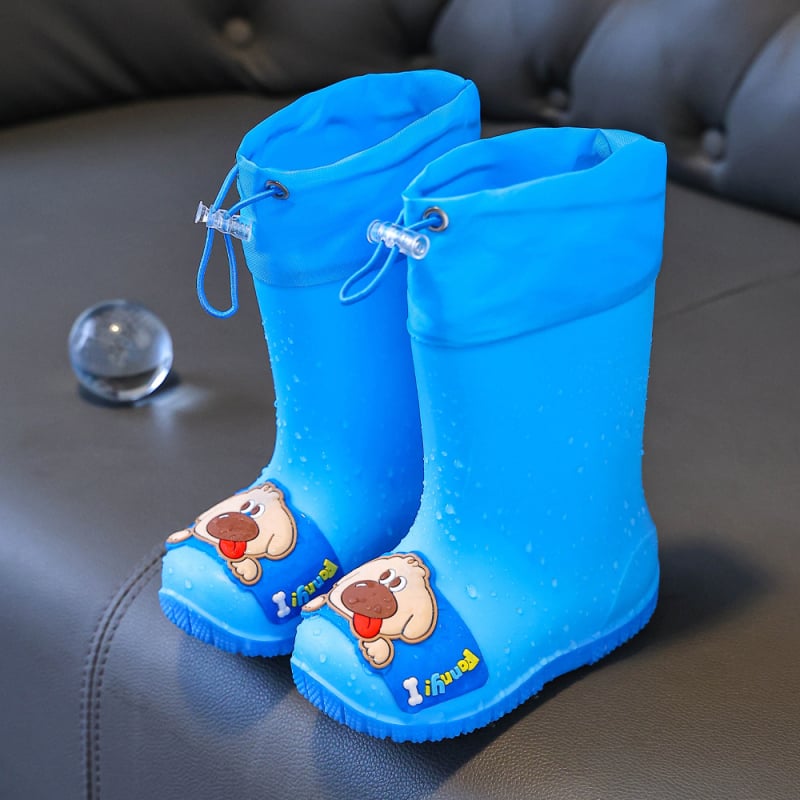 Ghete de ploaie pentru copii - Unisex, Model desen animat, Partea superioară din PVC, Înălțime medie a tubului, Toc mic 1–3 cm