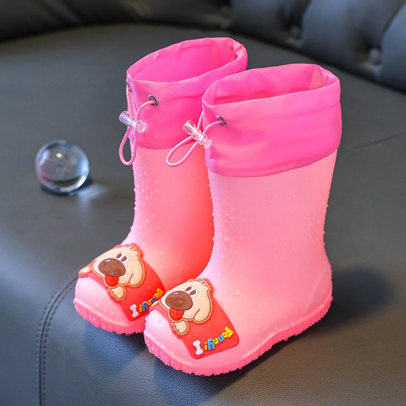 Ghete de ploaie pentru copii - Unisex, Model desen animat, Partea superioară din PVC, Înălțime medie a tubului, Toc mic 1–3 cm