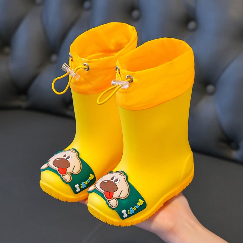 Ghete de ploaie pentru copii - Unisex, Model desen animat, Partea superioară din PVC, Înălțime medie a tubului, Toc mic 1–3 cm