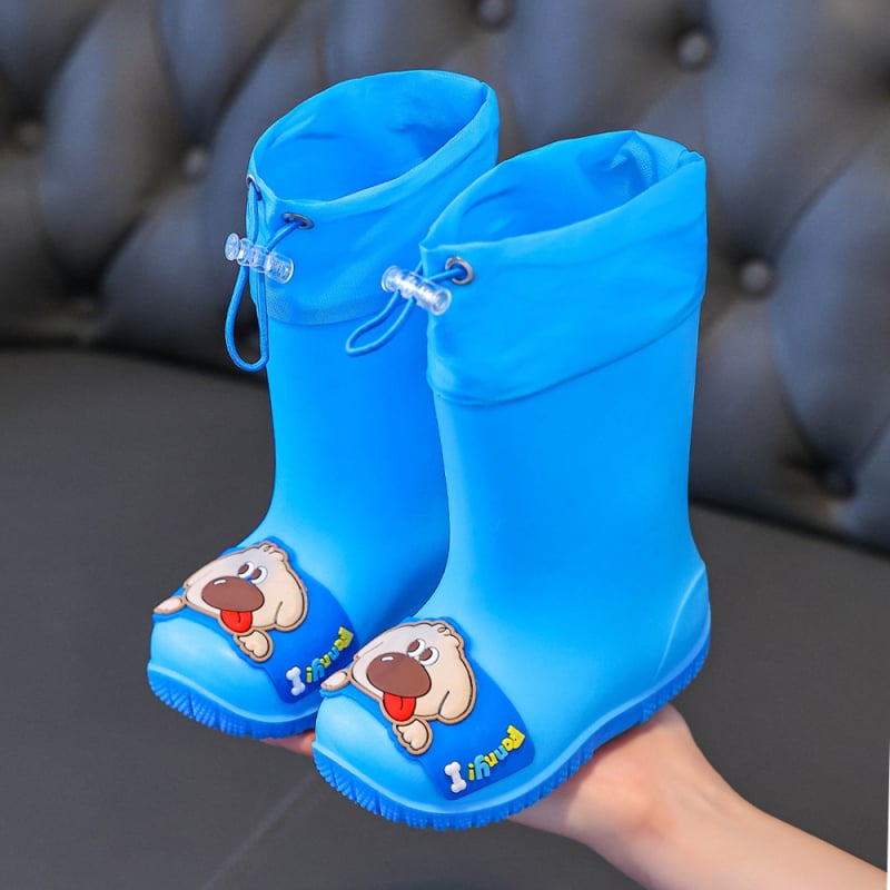 Ghete de ploaie pentru copii - Unisex, Model desen animat, Partea superioară din PVC, Înălțime medie a tubului, Toc mic 1–3 cm