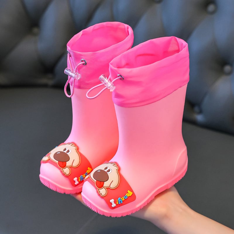 Ghete de ploaie pentru copii - Unisex, Model desen animat, Partea superioară din PVC, Înălțime medie a tubului, Toc mic 1–3 cm