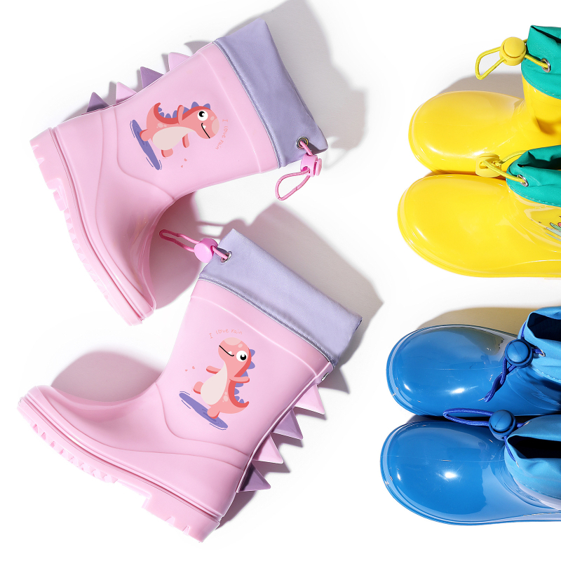 Cizme de ploaie pentru copii, cu șnur - ușoare, model cartoon, partea superioară din PVC, înaltă, unisex, pentru toate anotimpurile