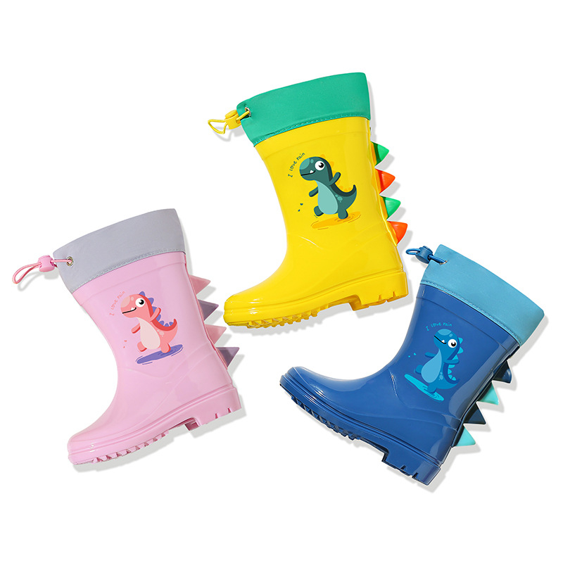 Cizme de ploaie pentru copii, cu șnur - ușoare, model cartoon, partea superioară din PVC, înaltă, unisex, pentru toate anotimpurile