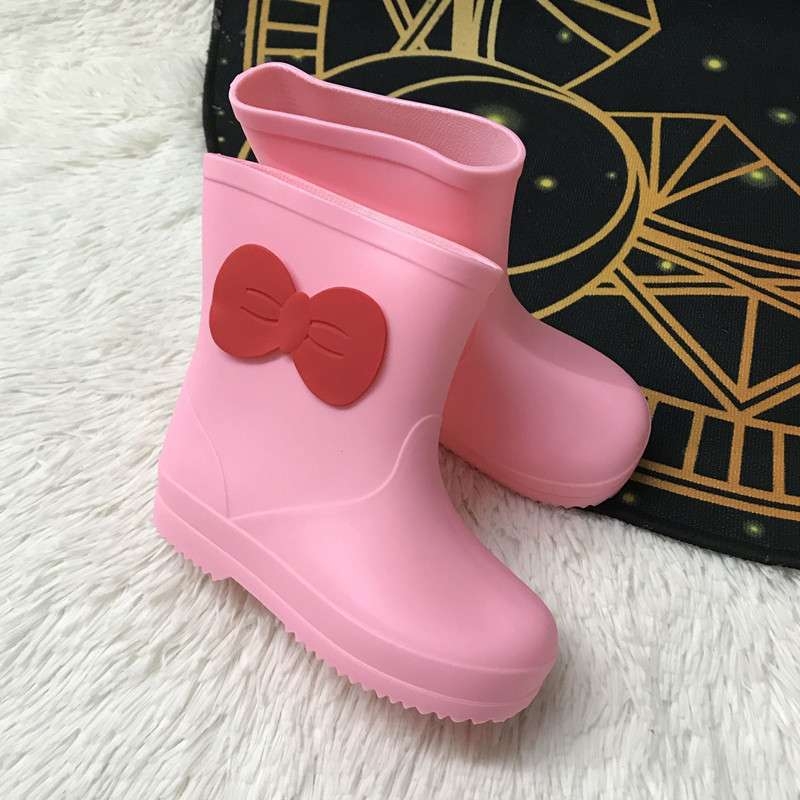 Ghete de ploaie pentru copii cu funda, impermeabile, antiderapante, structură monobloc din PVC, durabile pentru toamnă-iarnă, pentru fete între 7 și 12 ani