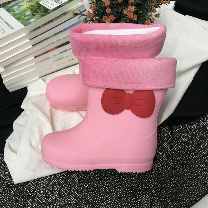 Ghete de ploaie pentru copii cu funda, impermeabile, antiderapante, structură monobloc din PVC, durabile pentru toamnă-iarnă, pentru fete între 7 și 12 ani