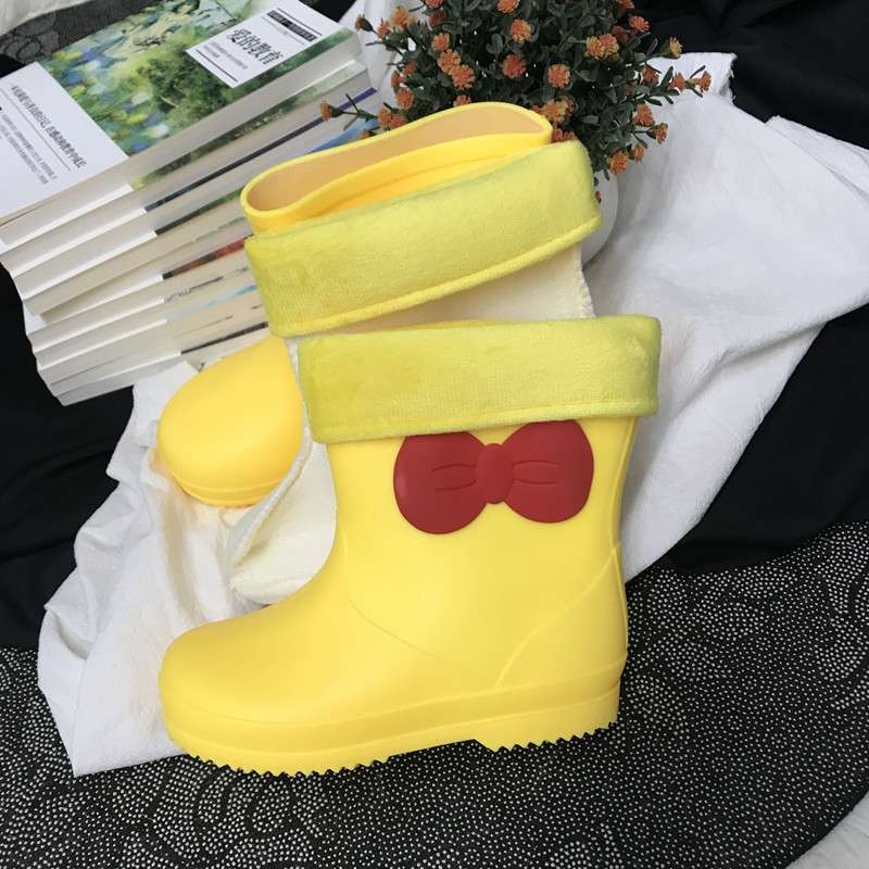Ghete de ploaie pentru copii cu funda, impermeabile, antiderapante, structură monobloc din PVC, durabile pentru toamnă-iarnă, pentru fete între 7 și 12 ani