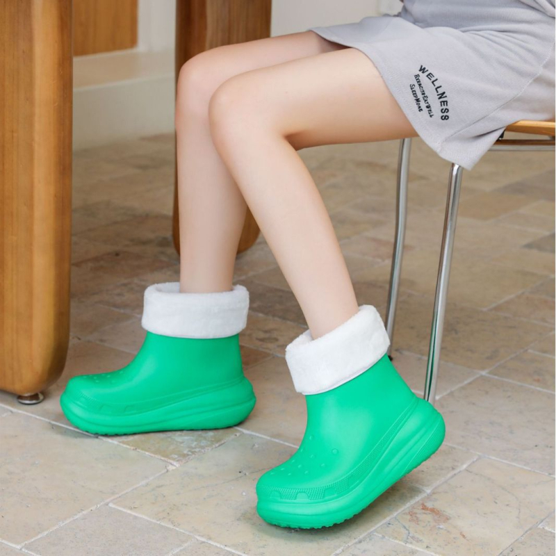 Ghete de ploaie pentru femei Neonice, partea superioară mată, gambă medie, căptușeală din bumbac, toc 3–5 cm, model de iarnă