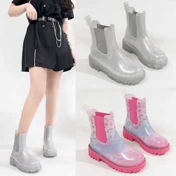Cizme de ploaie din PVC, talie joasă, stil Chelsea, ușoare, antiderapante