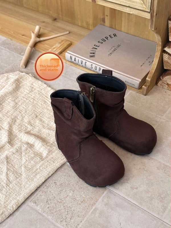 Cizme de iarnă unisex în stil retro, cu fermoar lateral, talpă din cauciuc, glezna joasă, creștere în înălțime, ușoare