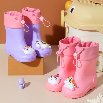 Ghete de ploaie pentru copii, partea superioară din PVC, înălțime medie, model animale desenate, unisex, pentru vârsta 4–12 ani