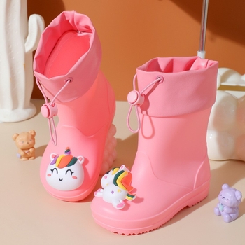 Ghete de ploaie pentru copii, partea superioară din PVC, înălțime medie, model animale desenate, unisex, pentru vârsta 4–12 ani