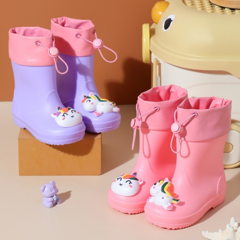 Ghete de ploaie pentru copii, partea superioară din PVC, înălțime medie, model animale desenate, unisex, pentru vârsta 4–12 ani