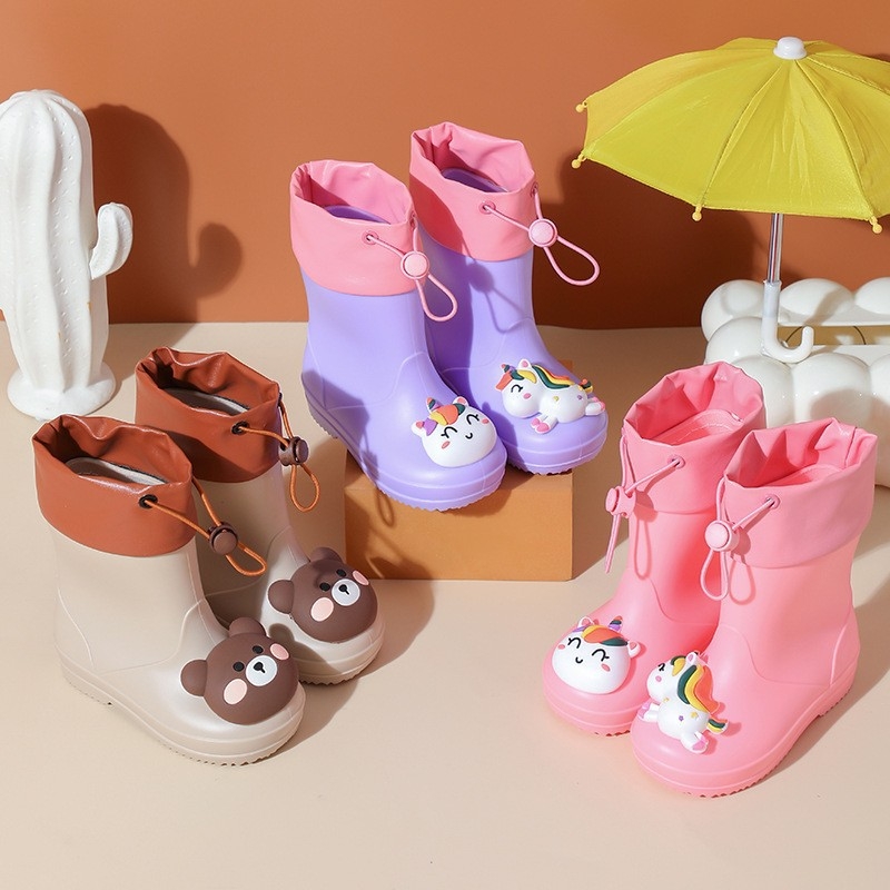 Ghete de ploaie pentru copii, partea superioară din PVC, înălțime medie, model animale desenate, unisex, pentru vârsta 4–12 ani