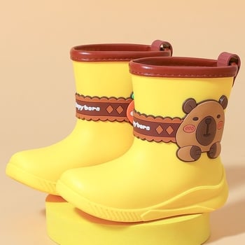 Ghete de ploaie pentru copii, imprimeu Capybara, unisex, exterior PVC, căptușire fleece, talie joasă