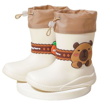 Ghete de ploaie pentru copii, imprimeu Capybara, unisex, exterior PVC, căptușire fleece, talie joasă