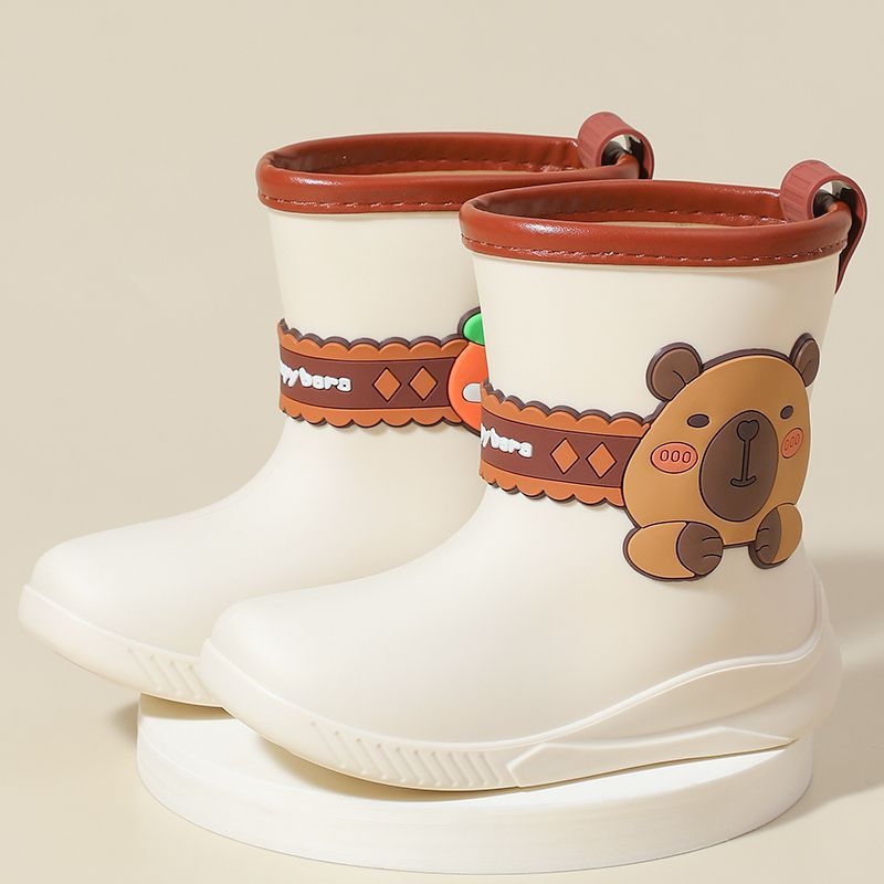 Ghete de ploaie pentru copii, imprimeu Capybara, unisex, exterior PVC, căptușire fleece, talie joasă
