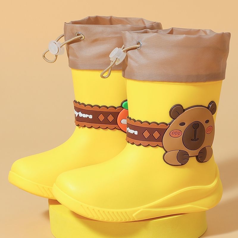 Ghete de ploaie pentru copii, imprimeu Capybara, unisex, exterior PVC, căptușire fleece, talie joasă