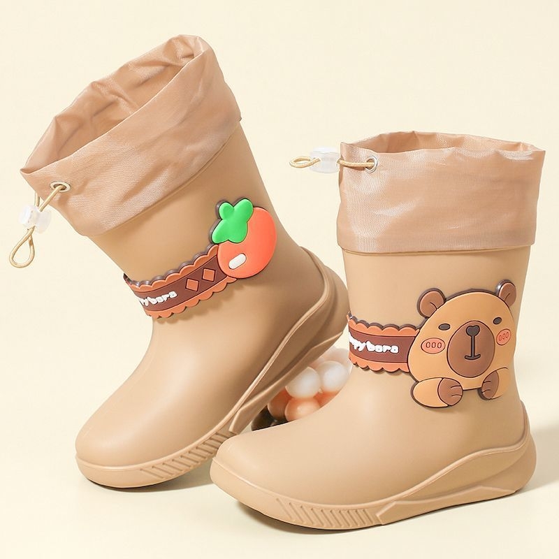 Ghete de ploaie pentru copii, imprimeu Capybara, unisex, exterior PVC, căptușire fleece, talie joasă
