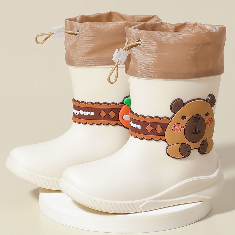 Ghete de ploaie pentru copii, imprimeu Capybara, unisex, exterior PVC, căptușire fleece, talie joasă
