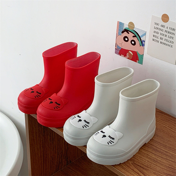 Gyerekeknek készült esőcsizma Cartoon stílusban, PVC felsőrész, fleece bélés, alacsony szár, uniszex, csúszásmentes vastag talp