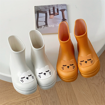 Gyerekeknek készült esőcsizma Cartoon stílusban, PVC felsőrész, fleece bélés, alacsony szár, uniszex, csúszásmentes vastag talp