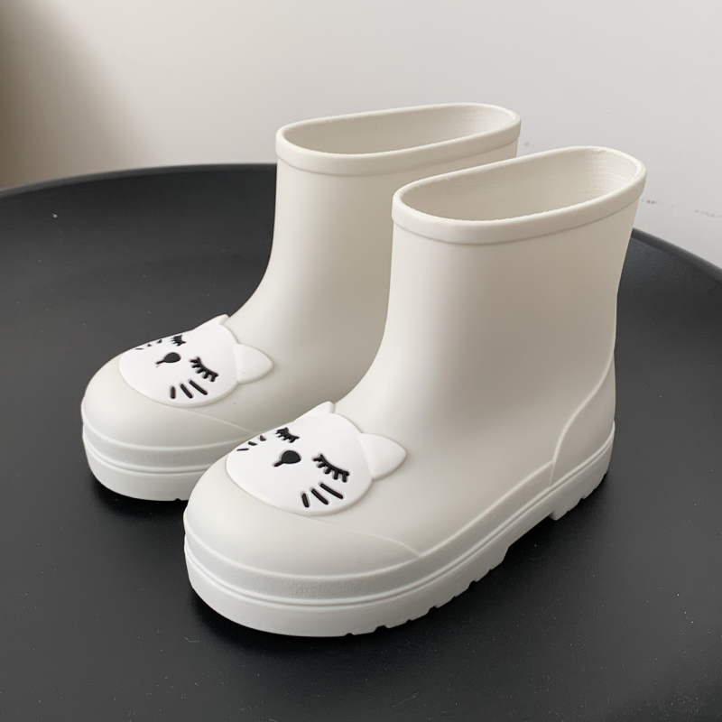 Gyerekeknek készült esőcsizma Cartoon stílusban, PVC felsőrész, fleece bélés, alacsony szár, uniszex, csúszásmentes vastag talp