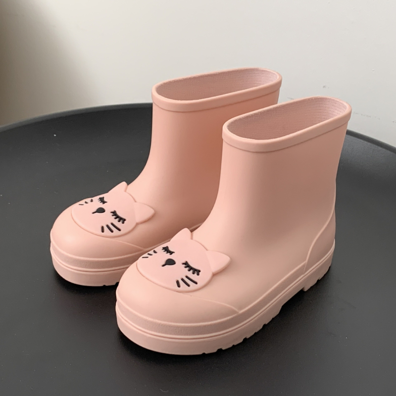 Gyerekeknek készült esőcsizma Cartoon stílusban, PVC felsőrész, fleece bélés, alacsony szár, uniszex, csúszásmentes vastag talp