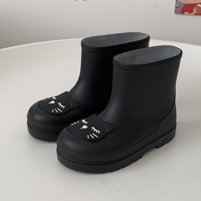 Gyerekeknek készült esőcsizma Cartoon stílusban, PVC felsőrész, fleece bélés, alacsony szár, uniszex, csúszásmentes vastag talp