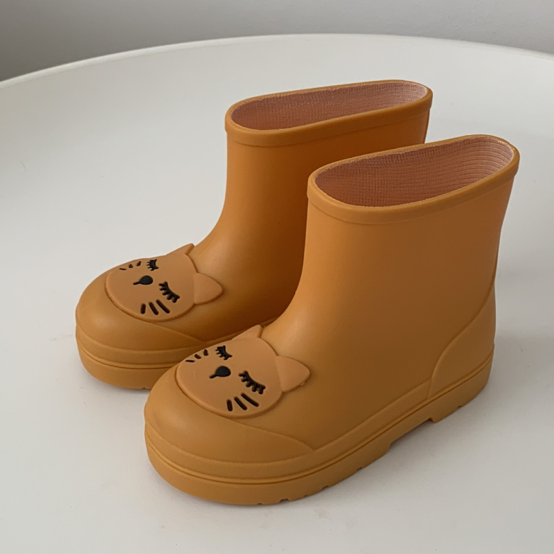 Gyerekeknek készült esőcsizma Cartoon stílusban, PVC felsőrész, fleece bélés, alacsony szár, uniszex, csúszásmentes vastag talp